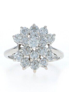 White Gold Diamond Cluster Cocktail Ring - 14k Round Brilliant 2.00ctw Floral